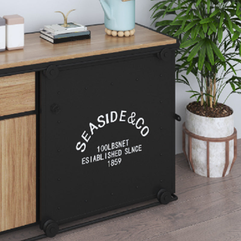 Server da pranzo in legno ingegnerizzato marrone e nero Server in legno ingegnerizzato con porta scorrevole