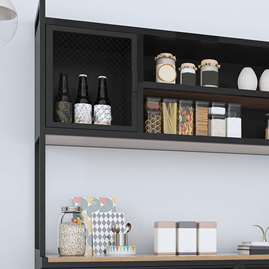 Server da pranzo in legno ingegnerizzato marrone e nero Server in legno ingegnerizzato con porta scorrevole