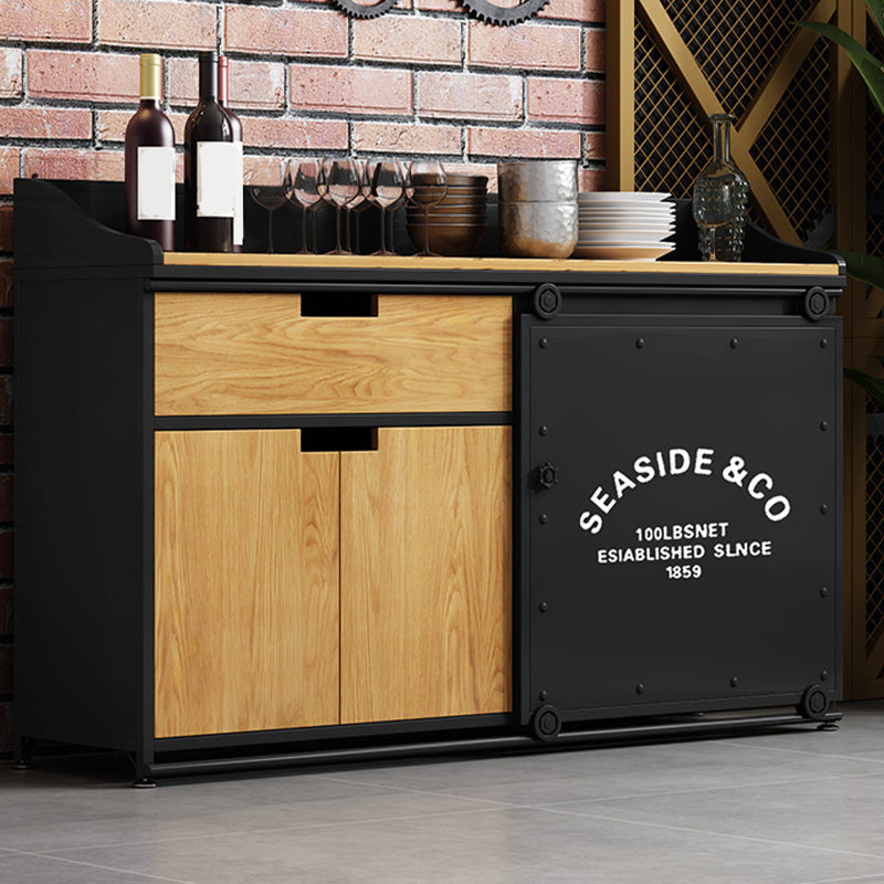 Server da pranzo in legno ingegnerizzato Antique Finitura 1-Drawer Sideboard con spazio di archiviazione aperta