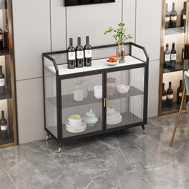 Metal and Glass Sideboard Modern Home Rectangular Side Board with Doors Clearhalo 'buffet_sideboard' 'Buffets & Sideboards' 'furn' 'furn_buffet_sideboard' 'Furniture' 'Kitchen & Dining Furniture' 6348354