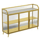 Metal and Glass Sideboard Modern Home Rectangular Side Board with Doors 47"L x 14"W x 35"H Gold Clearhalo 'buffet_sideboard' 'Buffets & Sideboards' 'furn' 'furn_buffet_sideboard' 'Furniture' 'Kitchen & Dining Furniture' 6348355