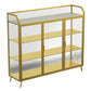 Metal and Glass Sideboard Modern Home Rectangular Side Board with Doors 47"L x 14"W x 47"H Gold Clearhalo 'buffet_sideboard' 'Buffets & Sideboards' 'furn' 'furn_buffet_sideboard' 'Furniture' 'Kitchen & Dining Furniture' 6348356