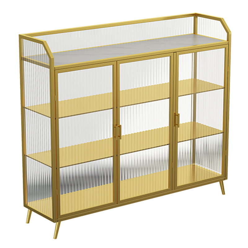 Metal and Glass Sideboard Modern Home Rectangular Side Board with Doors 47"L x 14"W x 47"H Gold Clearhalo 'buffet_sideboard' 'Buffets & Sideboards' 'furn' 'furn_buffet_sideboard' 'Furniture' 'Kitchen & Dining Furniture' 6348356