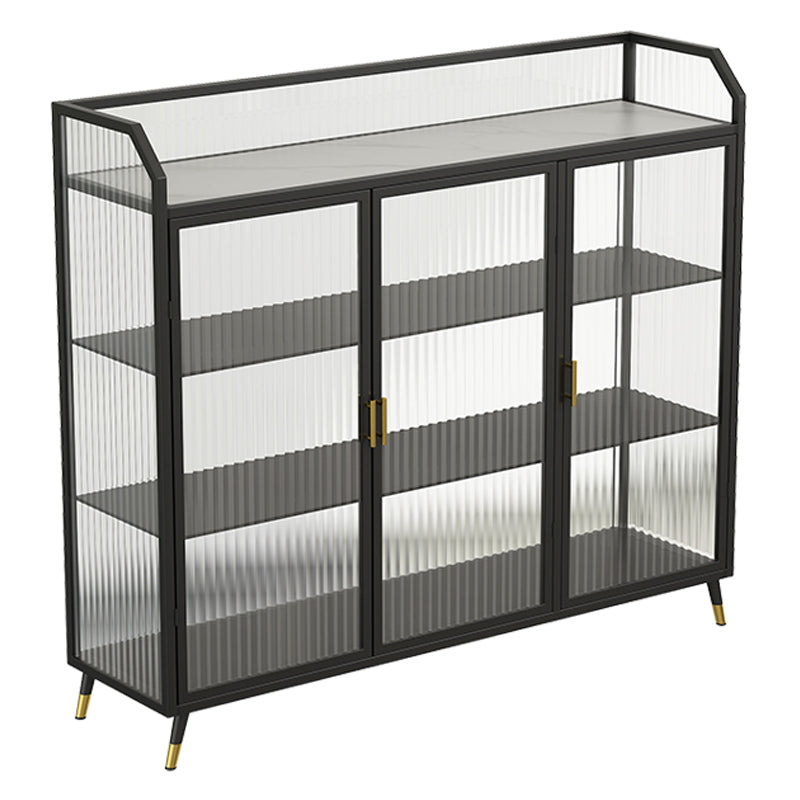 Metal and Glass Sideboard Modern Home Rectangular Side Board with Doors 47"L x 14"W x 47"H Black Clearhalo 'buffet_sideboard' 'Buffets & Sideboards' 'furn' 'furn_buffet_sideboard' 'Furniture' 'Kitchen & Dining Furniture' 6348358