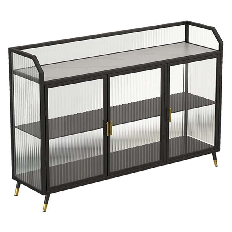 Metal and Glass Sideboard Modern Home Rectangular Side Board with Doors 47"L x 14"W x 35"H Black Clearhalo 'buffet_sideboard' 'Buffets & Sideboards' 'furn' 'furn_buffet_sideboard' 'Furniture' 'Kitchen & Dining Furniture' 6348360
