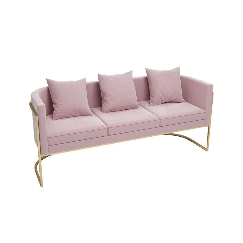 Contemporary 27.55" H Metal Frame Solid Color Velvet Tuxedo Arm Sofa 71"L x 24"W x 28"H Pink Clearhalo 'furn' 'furn_sofas' 'Furniture' 'Living Room Furniture' 'Sofa' 'sofas' 6348462