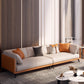 Contemporary Faux Leather Sofa with Tuxedo Arm in Orange and White 110"L x 39"W x 28"H Clearhalo 'furn' 'furn_sofas' 'Furniture' 'Living Room Furniture' 'Sofa' 'sofas' 6348477