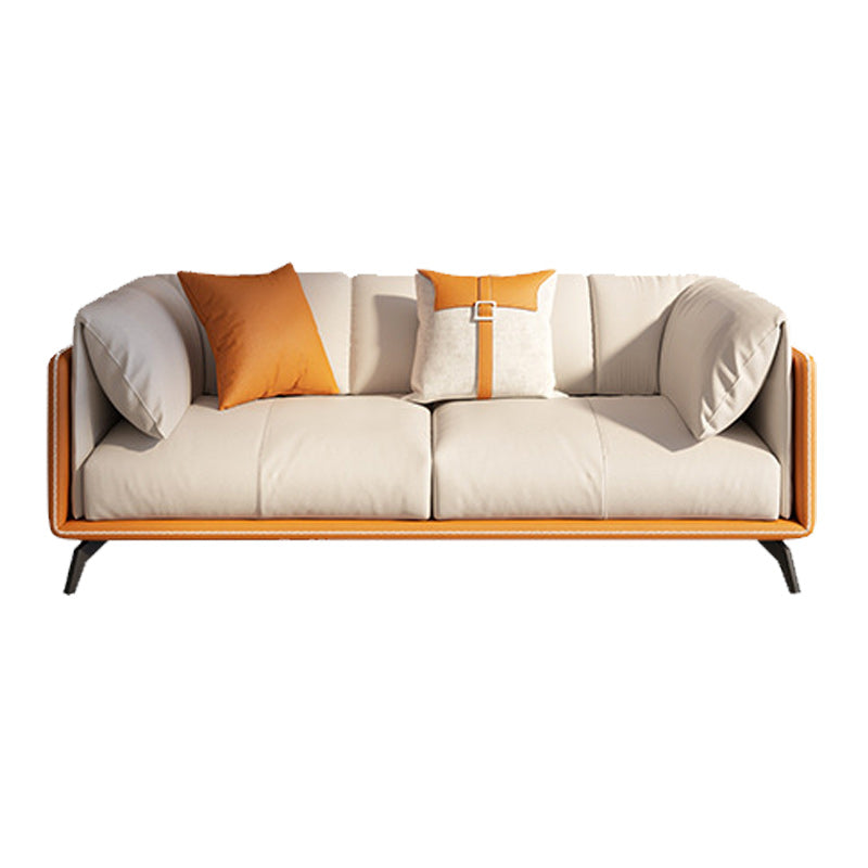 Contemporary Faux Leather Sofa with Tuxedo Arm in Orange and White Clearhalo 'furn' 'furn_sofas' 'Furniture' 'Living Room Furniture' 'Sofa' 'sofas' 6348480