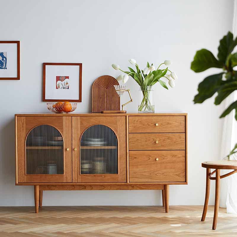 Cabinet moderne du milieu du siècle Cherry 1 Shelves 3 - Tiroir des jambes droites Accent Cabinet