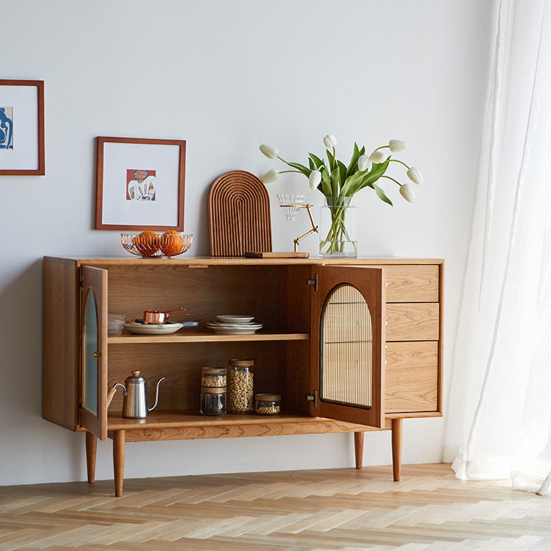 Cabinet moderne du milieu du siècle Cherry 1 Shelves 3 - Tiroir des jambes droites Accent Cabinet