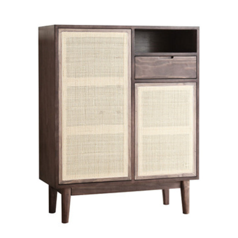 Contemporary Cabinet 4 Shelves With Doors Pine Squared Legs Accent Cabinet Walnut Clearhalo 'Cabinets & Chests' 'cabinets_chests' 'furn' 'furn_cabinets_chests' 'Furniture' 'Living Room Furniture' 6348743
