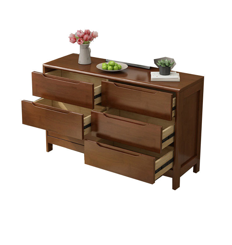 Mid-Century Modern Chest Rubberwood Squared Legs Grooves with Drawer Accent Chest Walnut 6 Clearhalo 'Cabinets & Chests' 'cabinets_chests' 'furn' 'furn_cabinets_chests' 'Furniture' 'Living Room Furniture' 6348843