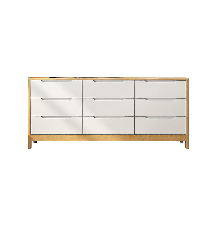 Mid-Century Modern Chest Rubberwood Squared Legs Grooves with Drawer Accent Chest Natural Wood White 9 Clearhalo 'Cabinets & Chests' 'cabinets_chests' 'furn' 'furn_cabinets_chests' 'Furniture' 'Living Room Furniture' 6348847