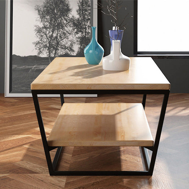 Mesa de centro de madera moderna de 19,68" de alto, mesa de cóctel con trineo de acero y estante