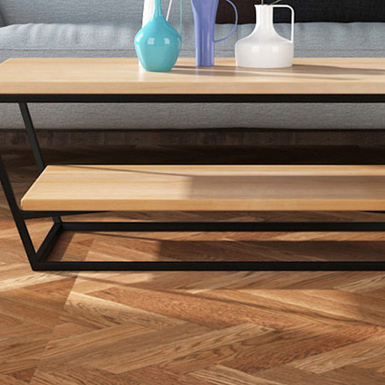 Mesa de centro de madera moderna de 19,68" de alto, mesa de cóctel con trineo de acero y estante