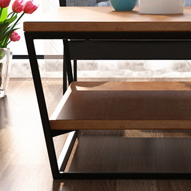 Mesa de centro de madera moderna de 19,68" de alto, mesa de cóctel con trineo de acero y estante