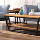 Mesa de centro de madera moderna de 19,68" de alto, mesa de cóctel con trineo de acero y estante