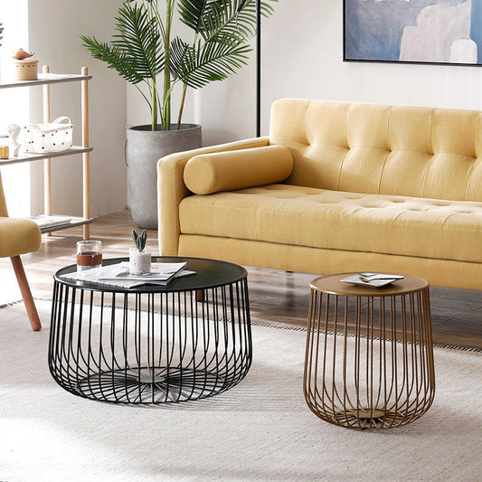 Mid-century Modern Iron Round Coffee Table, Frame Base Cocktail Table Clearhalo 'Coffee & Accent Tables' 'Coffee Tables' 'coffee_tables' 'furn' 'furn_coffee_tables' 'Furniture' 'Living Room Furniture' 6348875