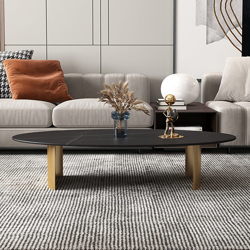 Glam Oval Stone Top Coffee Table with Steel Base Cocktail Table Clearhalo 'Coffee & Accent Tables' 'Coffee Tables' 'coffee_tables' 'furn' 'furn_coffee_tables' 'Furniture' 'Living Room Furniture' 6348891