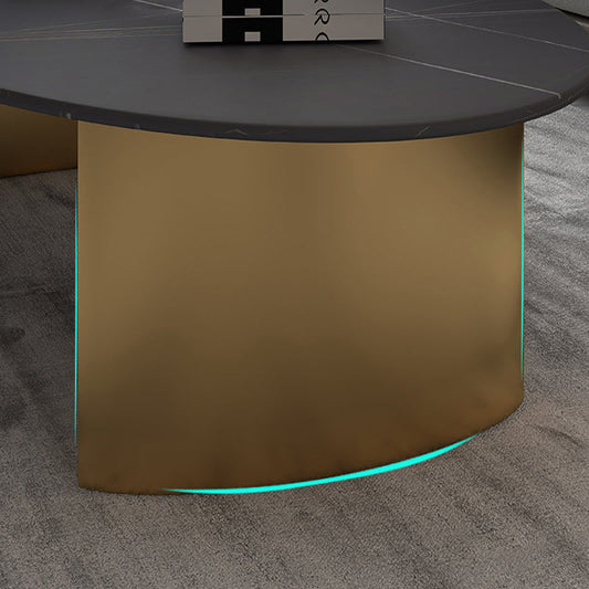 Mesa de café de piedra ovalada glam oval con mesa de cóctel base de acero