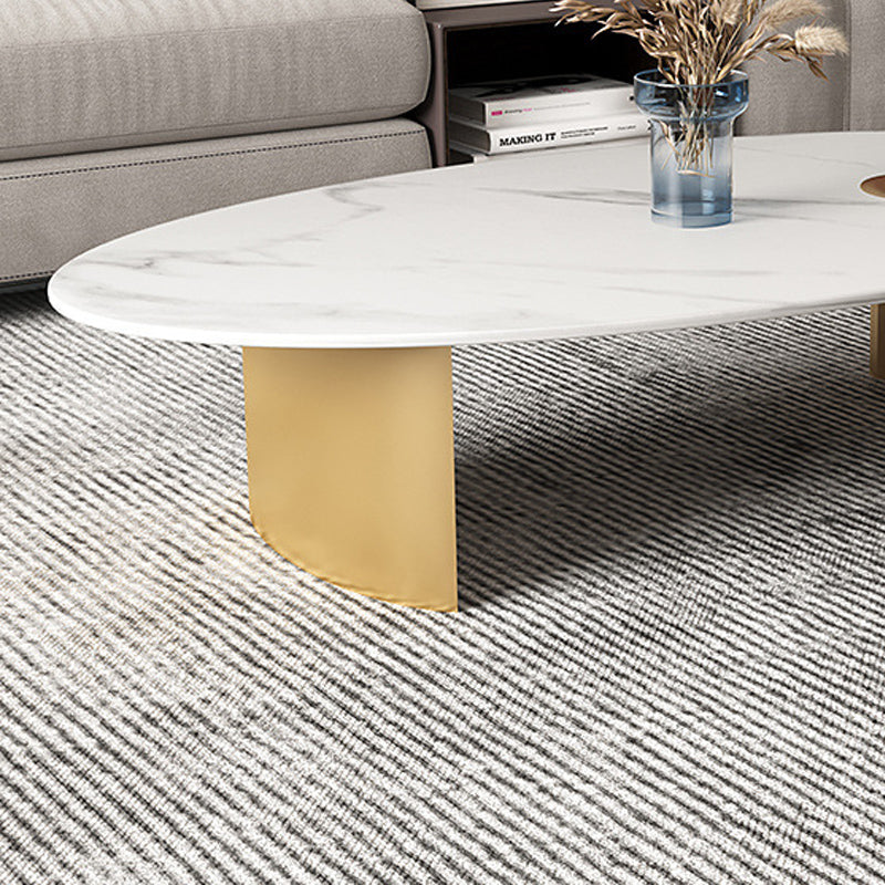 Glam Oval Stone Top Coffee Table with Steel Base Cocktail Table Clearhalo 'Coffee & Accent Tables' 'Coffee Tables' 'coffee_tables' 'furn' 'furn_coffee_tables' 'Furniture' 'Living Room Furniture' 6348896
