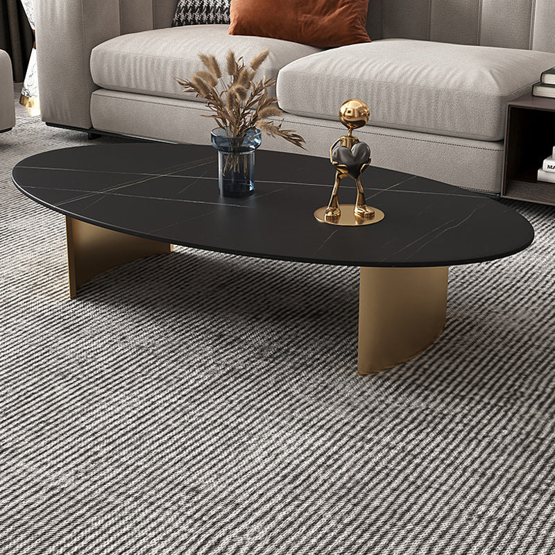 Glam Oval Stone Top Coffee Table with Steel Base Cocktail Table Clearhalo 'Coffee & Accent Tables' 'Coffee Tables' 'coffee_tables' 'furn' 'furn_coffee_tables' 'Furniture' 'Living Room Furniture' 6348899