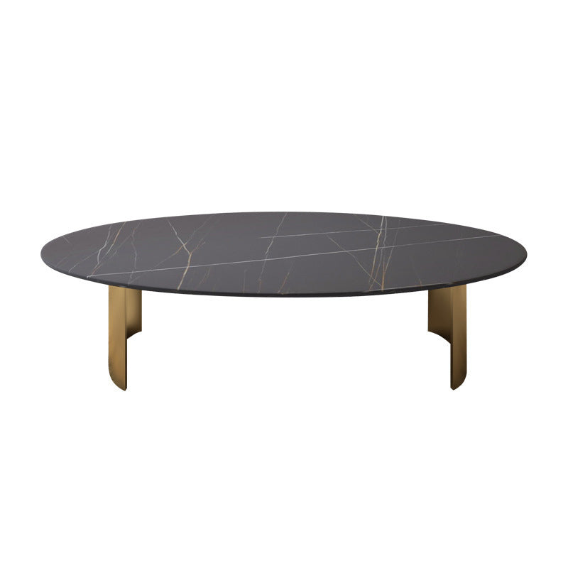 Glam Oval Stone Top Coffee Table with Steel Base Cocktail Table Gold Black Clearhalo 'Coffee & Accent Tables' 'Coffee Tables' 'coffee_tables' 'furn' 'furn_coffee_tables' 'Furniture' 'Living Room Furniture' 6348901