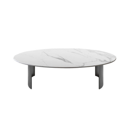 Glam Oval Stone Top Coffee Table with Steel Base Cocktail Table Black White Clearhalo 'Coffee & Accent Tables' 'Coffee Tables' 'coffee_tables' 'furn' 'furn_coffee_tables' 'Furniture' 'Living Room Furniture' 6348902