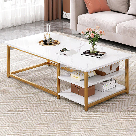 16.53" H Rectangle Wooden Coffee Table Metal Frame Cocktail Table with Shelves Clearhalo 'Coffee & Accent Tables' 'Coffee Tables' 'coffee_tables' 'furn' 'furn_coffee_tables' 'Furniture' 'Living Room Furniture' 6348908