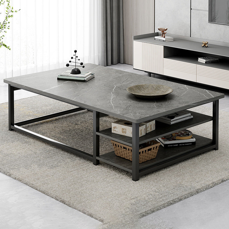 16.53" H Rectangle Wooden Coffee Table Metal Frame Cocktail Table with Shelves 55"L x 24"W x 16.5"H Gray Black Clearhalo 'Coffee & Accent Tables' 'Coffee Tables' 'coffee_tables' 'furn' 'furn_coffee_tables' 'Furniture' 'Living Room Furniture' 6348909