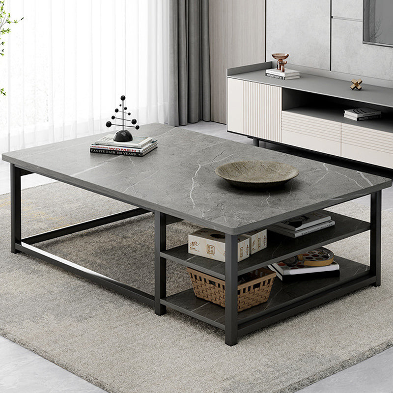 16.53" H Rectangle Wooden Coffee Table Metal Frame Cocktail Table with Shelves 47"L x 24"W x 16.5"H Gray Black Clearhalo 'Coffee & Accent Tables' 'Coffee Tables' 'coffee_tables' 'furn' 'furn_coffee_tables' 'Furniture' 'Living Room Furniture' 6348910