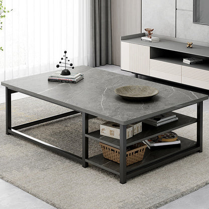 16.53" H Rectangle Wooden Coffee Table Metal Frame Cocktail Table with Shelves 47"L x 24"W x 16.5"H Gray Black Clearhalo 'Coffee & Accent Tables' 'Coffee Tables' 'coffee_tables' 'furn' 'furn_coffee_tables' 'Furniture' 'Living Room Furniture' 6348910