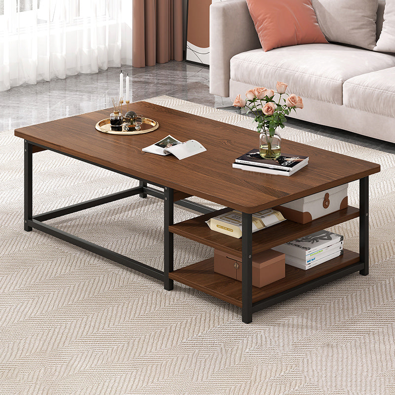 16.53" H Rectangle Wooden Coffee Table Metal Frame Cocktail Table with Shelves 47"L x 24"W x 16.5"H Brown Black Clearhalo 'Coffee & Accent Tables' 'Coffee Tables' 'coffee_tables' 'furn' 'furn_coffee_tables' 'Furniture' 'Living Room Furniture' 6348914