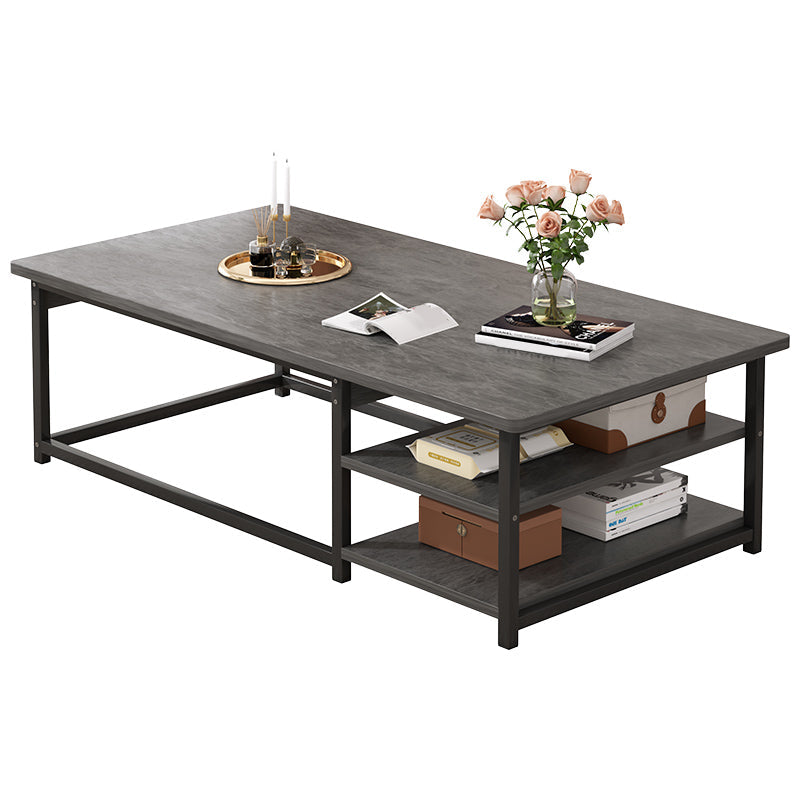 16.53" H Rectangle Wooden Coffee Table Metal Frame Cocktail Table with Shelves Clearhalo 'Coffee & Accent Tables' 'Coffee Tables' 'coffee_tables' 'furn' 'furn_coffee_tables' 'Furniture' 'Living Room Furniture' 6348915