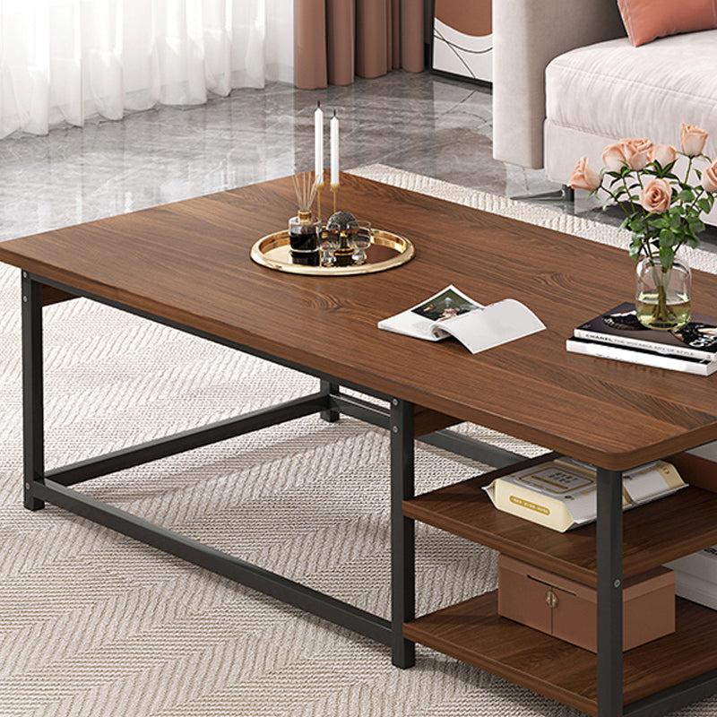 16.53" H Rectangle Wooden Coffee Table Metal Frame Cocktail Table with Shelves Clearhalo 'Coffee & Accent Tables' 'Coffee Tables' 'coffee_tables' 'furn' 'furn_coffee_tables' 'Furniture' 'Living Room Furniture' 6348916
