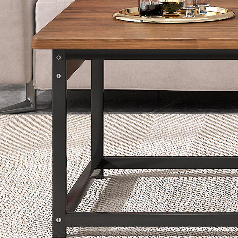 16.53" H Rectangle Wooden Coffee Table Metal Frame Cocktail Table with Shelves Clearhalo 'Coffee & Accent Tables' 'Coffee Tables' 'coffee_tables' 'furn' 'furn_coffee_tables' 'Furniture' 'Living Room Furniture' 6348917
