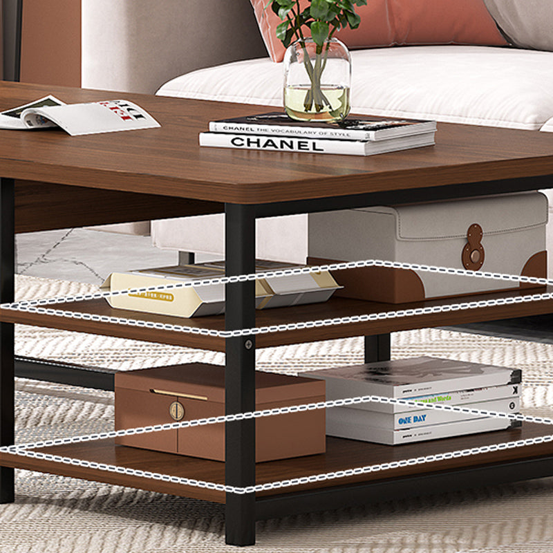 16.53" H Rectangle Wooden Coffee Table Metal Frame Cocktail Table with Shelves Clearhalo 'Coffee & Accent Tables' 'Coffee Tables' 'coffee_tables' 'furn' 'furn_coffee_tables' 'Furniture' 'Living Room Furniture' 6348919