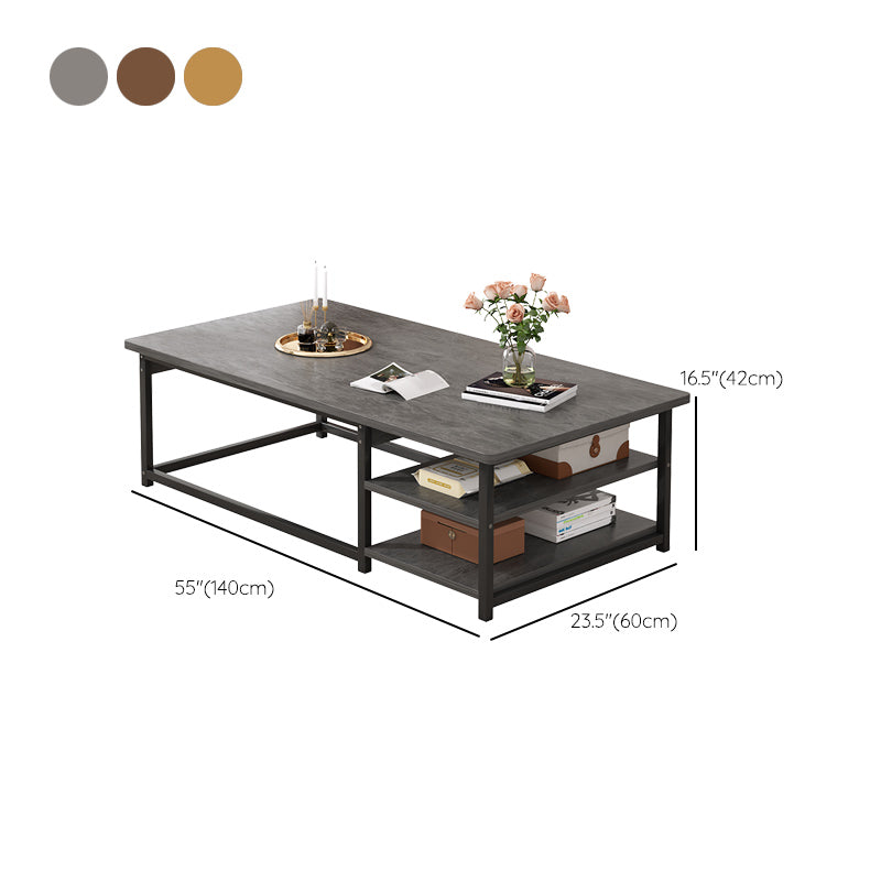 16.53" H Rectangle Wooden Coffee Table Metal Frame Cocktail Table with Shelves Clearhalo 'Coffee & Accent Tables' 'Coffee Tables' 'coffee_tables' 'furn' 'furn_coffee_tables' 'Furniture' 'Living Room Furniture' 6348921