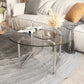 Contemporary Round Glass Top Coffee Table with Steel Sled Legs 31.5"L x 31.5"W x 16"H Clearhalo 'Coffee & Accent Tables' 'Coffee Tables' 'coffee_tables' 'furn' 'furn_coffee_tables' 'Furniture' 'Living Room Furniture' 6348997