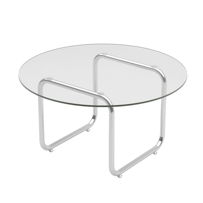Contemporary Round Glass Top Coffee Table with Steel Sled Legs Clearhalo 'Coffee & Accent Tables' 'Coffee Tables' 'coffee_tables' 'furn' 'furn_coffee_tables' 'Furniture' 'Living Room Furniture' 6348998