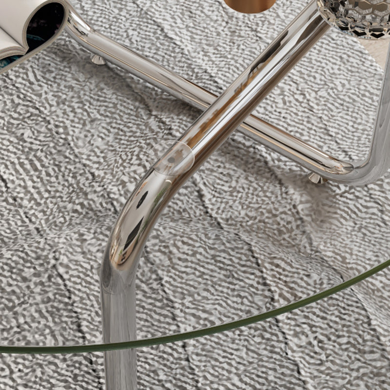 Contemporary Round Glass Top Coffee Table with Steel Sled Legs Clearhalo 'Coffee & Accent Tables' 'Coffee Tables' 'coffee_tables' 'furn' 'furn_coffee_tables' 'Furniture' 'Living Room Furniture' 6348999
