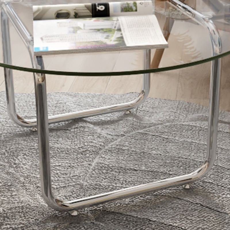 Contemporary Round Glass Top Coffee Table with Steel Sled Legs Clearhalo 'Coffee & Accent Tables' 'Coffee Tables' 'coffee_tables' 'furn' 'furn_coffee_tables' 'Furniture' 'Living Room Furniture' 6349002