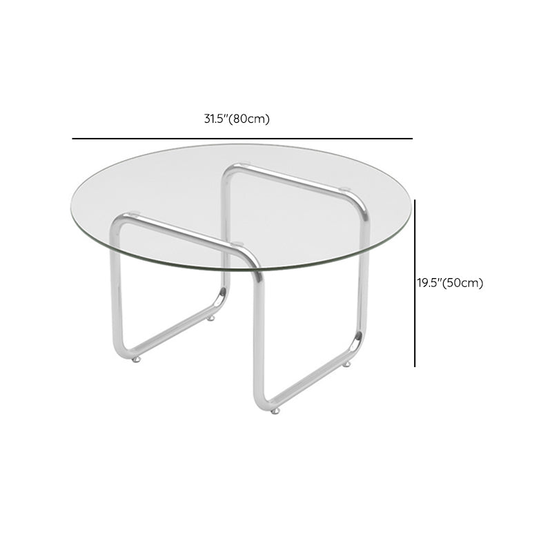 Contemporary Round Glass Top Coffee Table with Steel Sled Legs Clearhalo 'Coffee & Accent Tables' 'Coffee Tables' 'coffee_tables' 'furn' 'furn_coffee_tables' 'Furniture' 'Living Room Furniture' 6349004