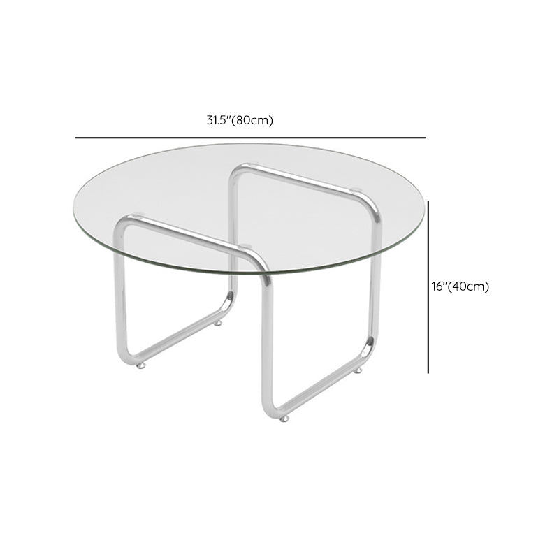 Contemporary Round Glass Top Coffee Table with Steel Sled Legs Clearhalo 'Coffee & Accent Tables' 'Coffee Tables' 'coffee_tables' 'furn' 'furn_coffee_tables' 'Furniture' 'Living Room Furniture' 6349006