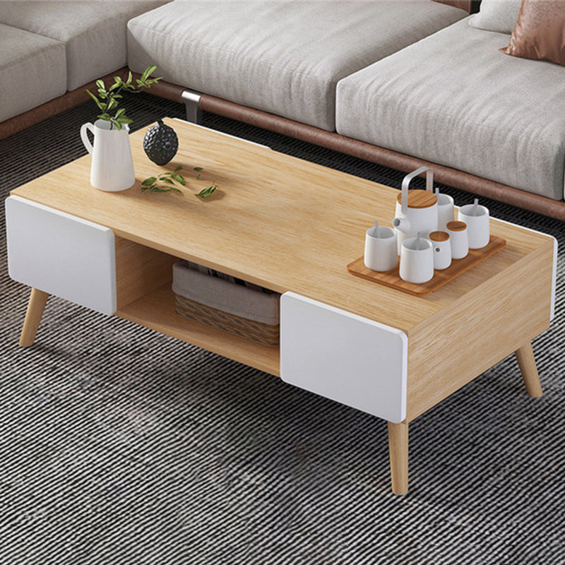 Modern Rectangle Wooden Coffee Table 4 Legs Cocktail Table with Storage 39"L x 21"W x 16.5"H Natural Wood White 4 Clearhalo 'Coffee & Accent Tables' 'Coffee Tables' 'coffee_tables' 'furn' 'furn_coffee_tables' 'Furniture' 'Living Room Furniture' 6349008