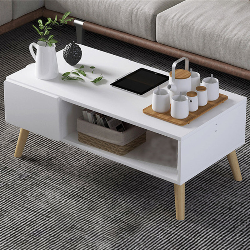 Modern Rectangle Wooden Coffee Table 4 Legs Cocktail Table with Storage 31"L x 17"W x 16.5"H White 2 Clearhalo 'Coffee & Accent Tables' 'Coffee Tables' 'coffee_tables' 'furn' 'furn_coffee_tables' 'Furniture' 'Living Room Furniture' 6349011