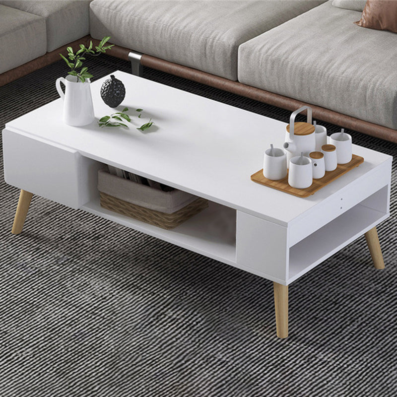 Modern Rectangle Wooden Coffee Table 4 Legs Cocktail Table with Storage 39"L x 21"W x 16.5"H White 2 Clearhalo 'Coffee & Accent Tables' 'Coffee Tables' 'coffee_tables' 'furn' 'furn_coffee_tables' 'Furniture' 'Living Room Furniture' 6349012
