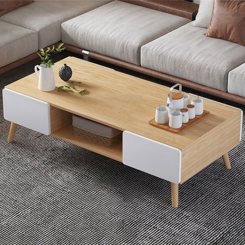 Modern Rectangle Wooden Coffee Table 4 Legs Cocktail Table with Storage Clearhalo 'Coffee & Accent Tables' 'Coffee Tables' 'coffee_tables' 'furn' 'furn_coffee_tables' 'Furniture' 'Living Room Furniture' 6349013