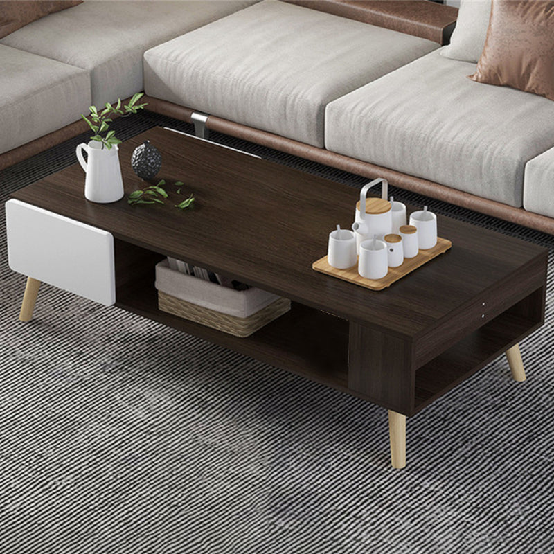 Modern Rectangle Wooden Coffee Table 4 Legs Cocktail Table with Storage 47"L x 25"W x 16.5"H Walnut White 2 Clearhalo 'Coffee & Accent Tables' 'Coffee Tables' 'coffee_tables' 'furn' 'furn_coffee_tables' 'Furniture' 'Living Room Furniture' 6349014