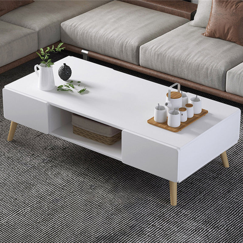 Modern Rectangle Wooden Coffee Table 4 Legs Cocktail Table with Storage 47"L x 25"W x 16.5"H White 4 Clearhalo 'Coffee & Accent Tables' 'Coffee Tables' 'coffee_tables' 'furn' 'furn_coffee_tables' 'Furniture' 'Living Room Furniture' 6349015